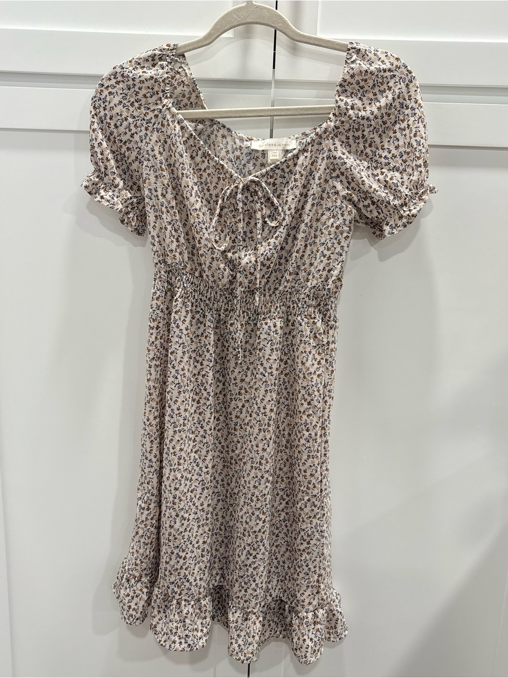Monteau Cream Floral Tie-Neck Midi Dress